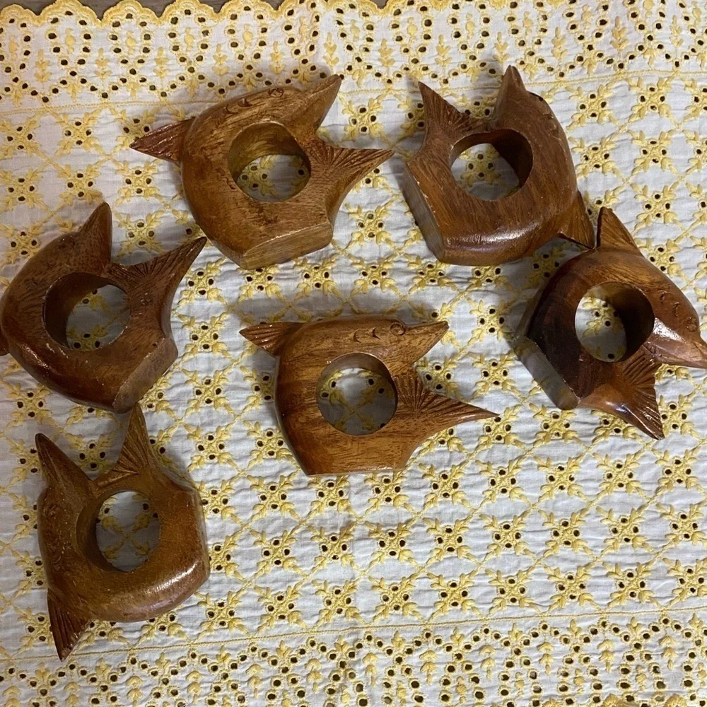 Vintage Carved Wood Dolphin Napkin Holder Set- Excellent Used Condition